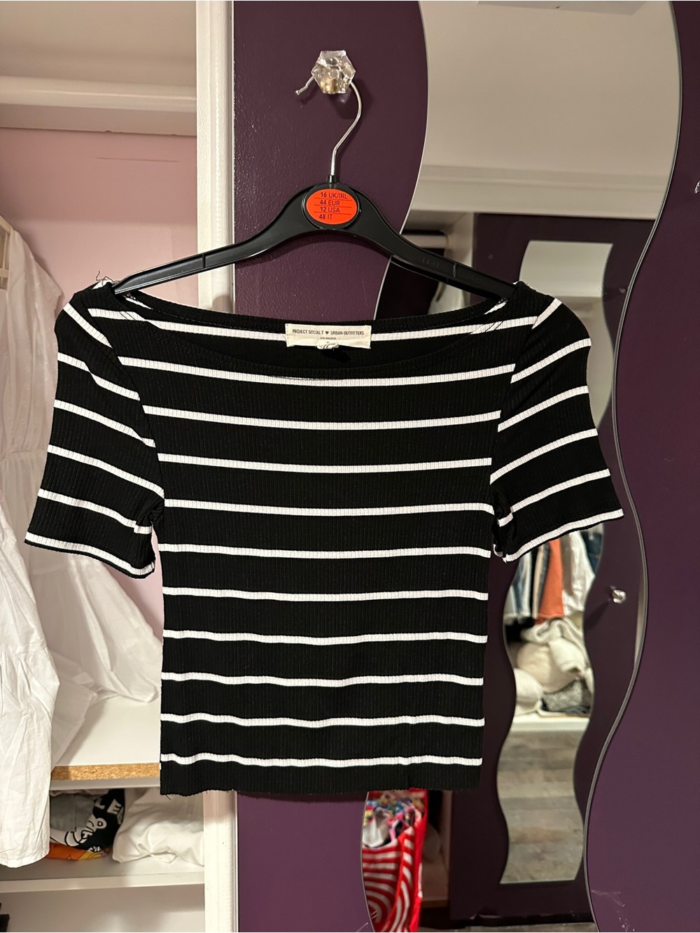Urban Outfitters Black & White Striped Cropped Boatneck Top